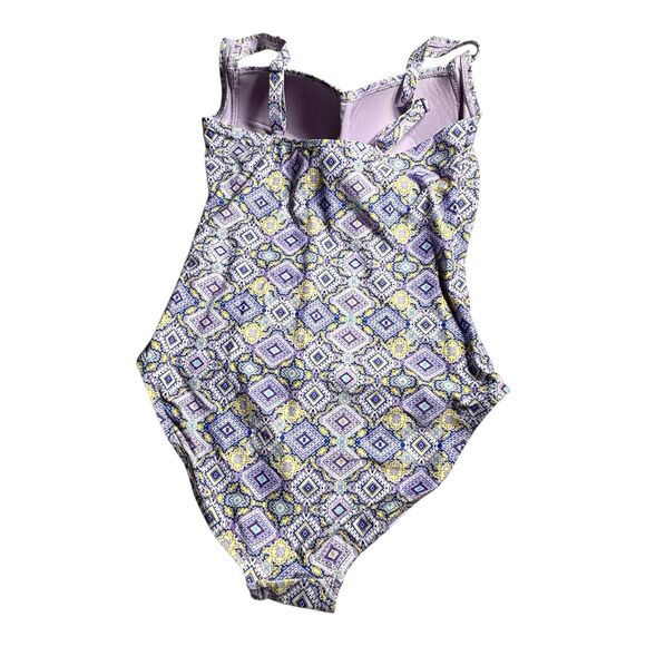 Nip Tuck One Piece Swimsuit Purple Diamond Pattern Ruched Sides - Picture 3 of 7